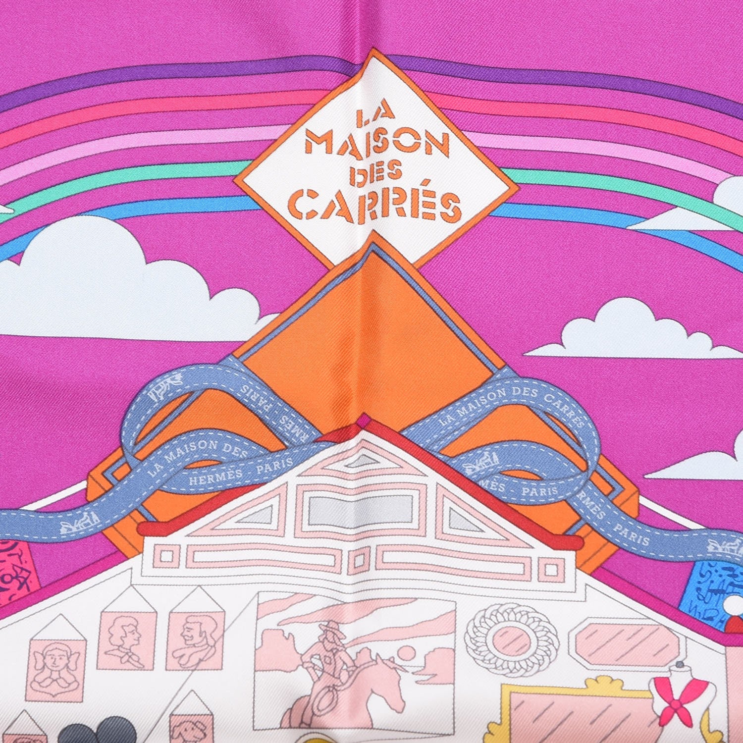 Hermes Silk La Maizeon des Carres Scarf 90 Fuchsia Blanc Multicolore 5 of 7