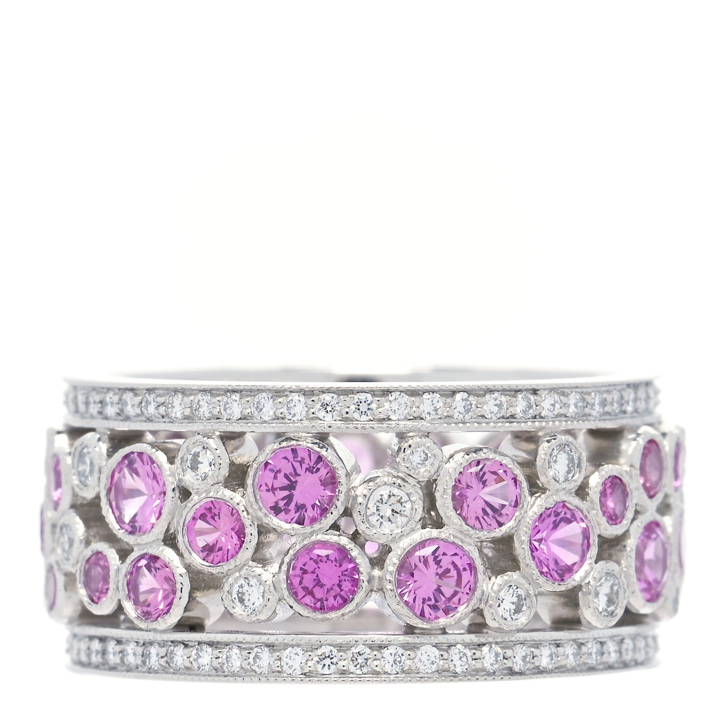 Platinum Diamond Pink Sapphire Cobblestone Band Ring 53 6.25