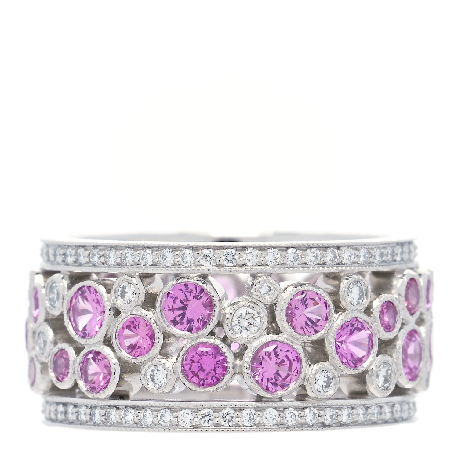 Tiffany Platinum Diamond Pink Sapphire Cobblestone Band Ring 53 6.25 3 of 4