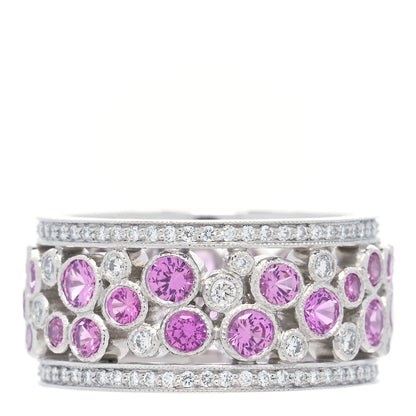 Tiffany Platinum Diamond Pink Sapphire Cobblestone Band Ring 53 6.25 3 of 4