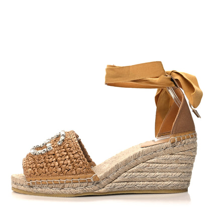 Gucci Raffia Canvas Crystal Interlocking G Espadrilles 37.5 Beige 1 of 8