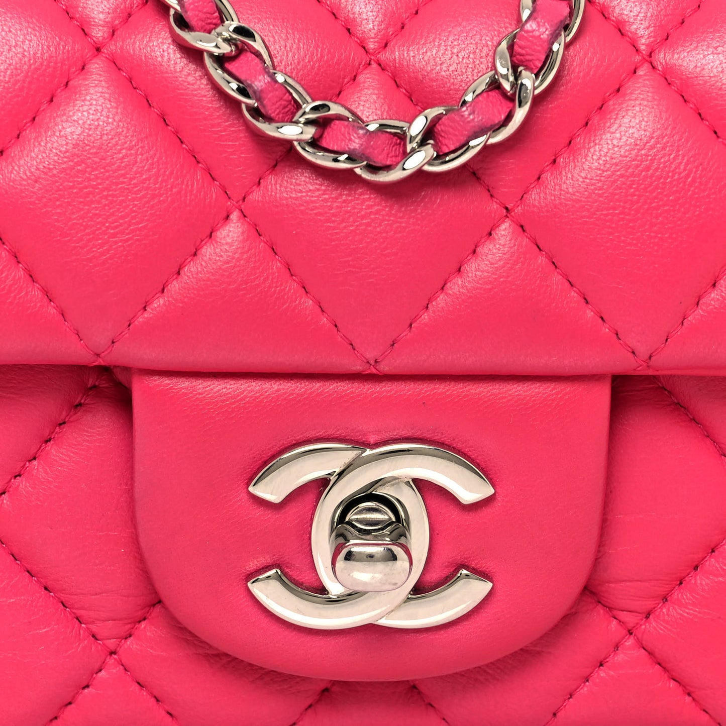 Lambskin Quilted Extra Mini Rectangular Flap Pink