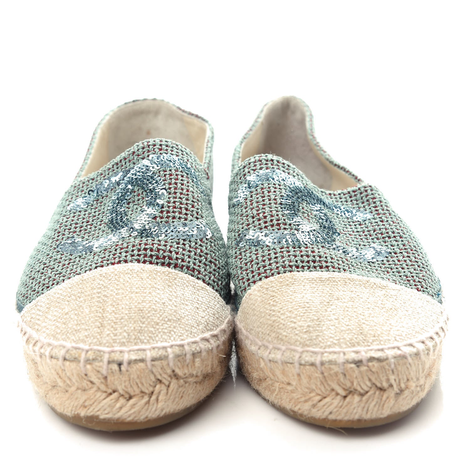 Chanel Toile Sequin CC Espadrilles 40 Green 5 of 10