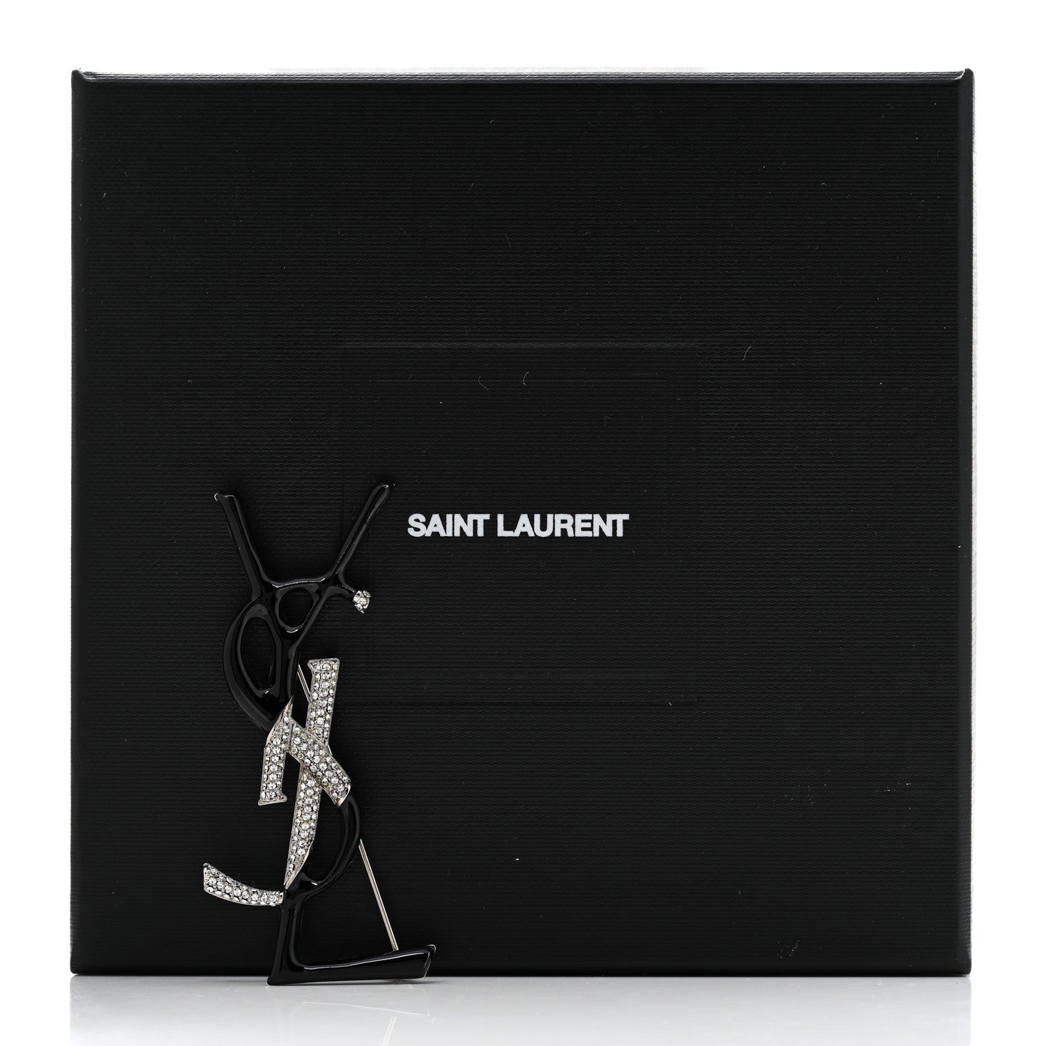 Saint Laurent Monogram Crystal Brooch Black Silver 3 of 5
