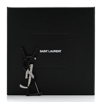 Saint Laurent Monogram Crystal Brooch Black Silver 3 of 5