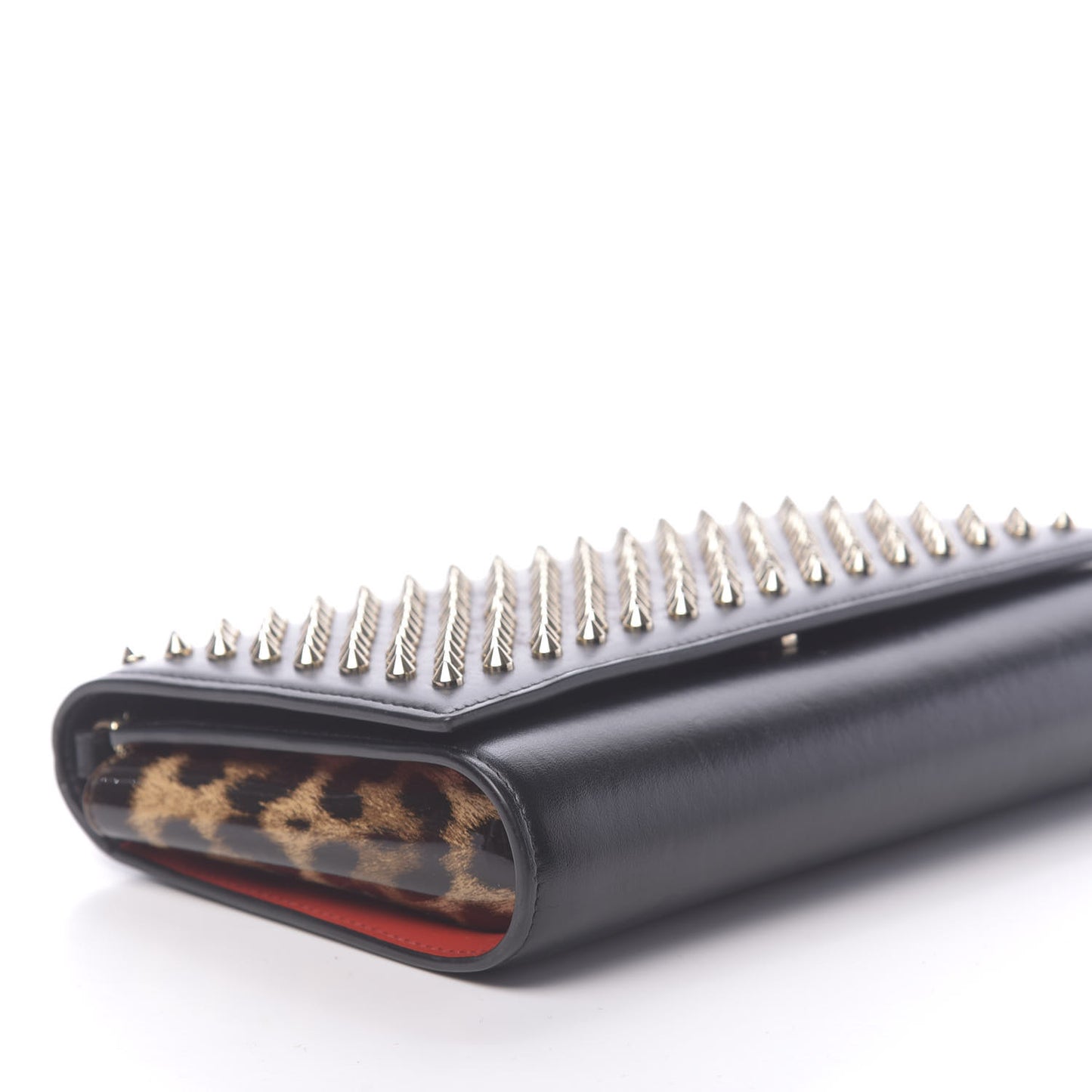 Calfskin Patent Leopard Spikes Paloma Clutch Black
