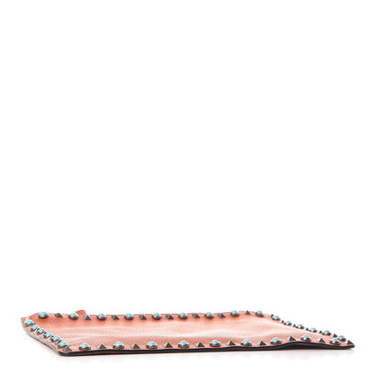 Valentino Garavani Grained Calfskin Turquoise Large Rockstud Rolling Zip Pouch Orange 4 of 8