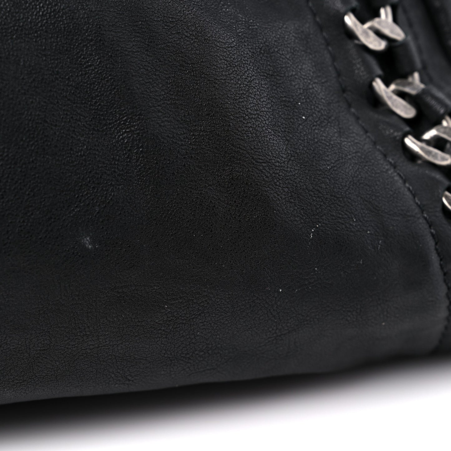 Glazed Calfskin East West Modern Chain Tote Black