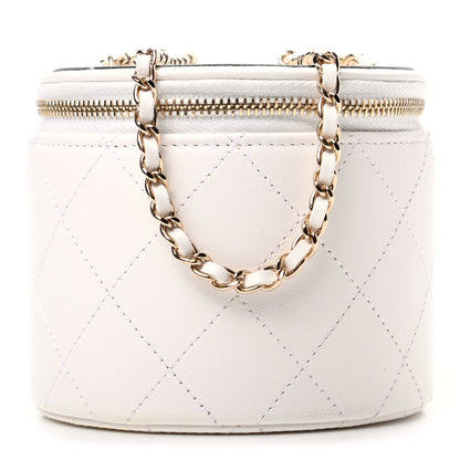 Chanel Lambskin Quilted Round Small Vanity Case With Chain White Black 1 of 10