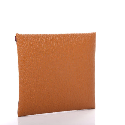Hermes Chevre Mysore Bastia Verso Coin Purse Caramel Rose Shocking 3 of 7