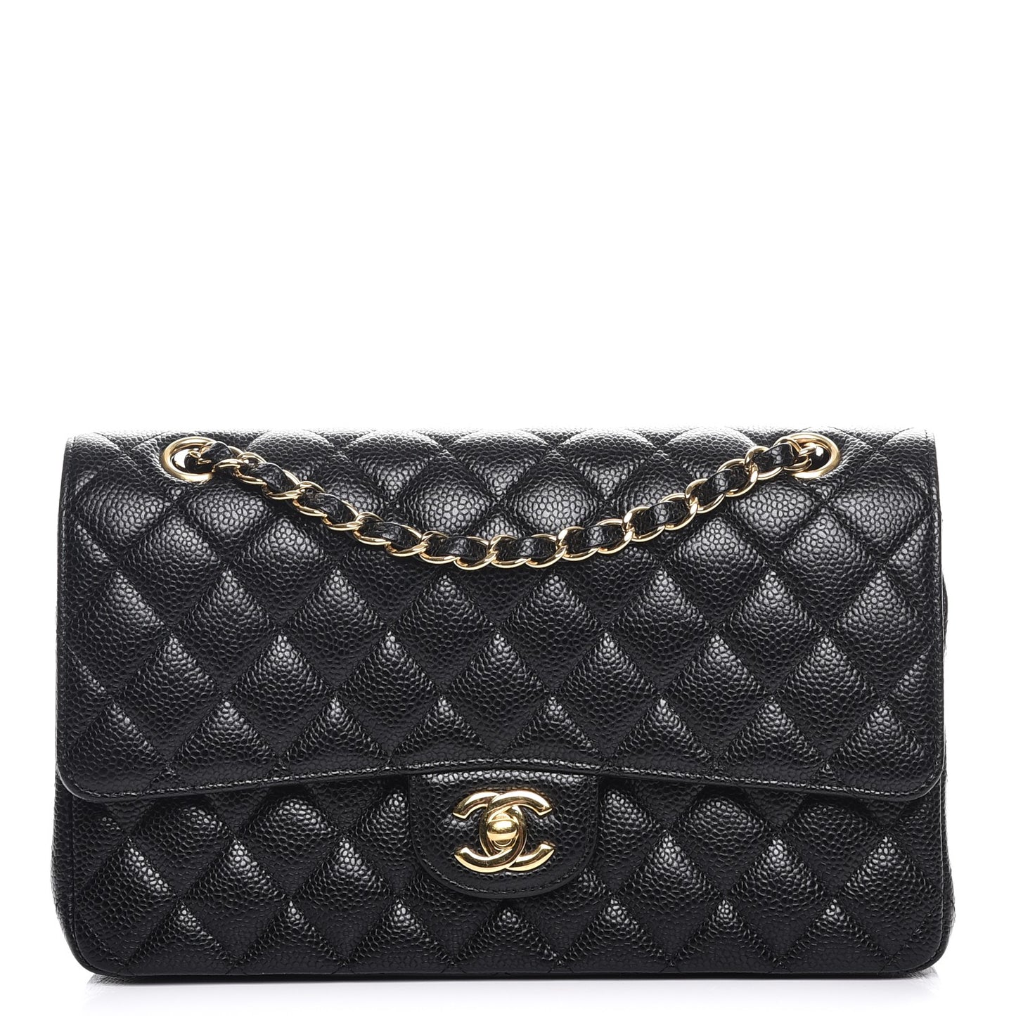 Caviar Quilted Medium Double Flap Black