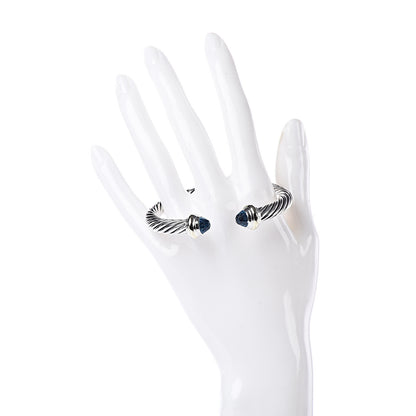 David Yurman Sterling Silver 14K Yellow Gold Blue Topaz 7mm Cable Classics Bracelet 2 of 4