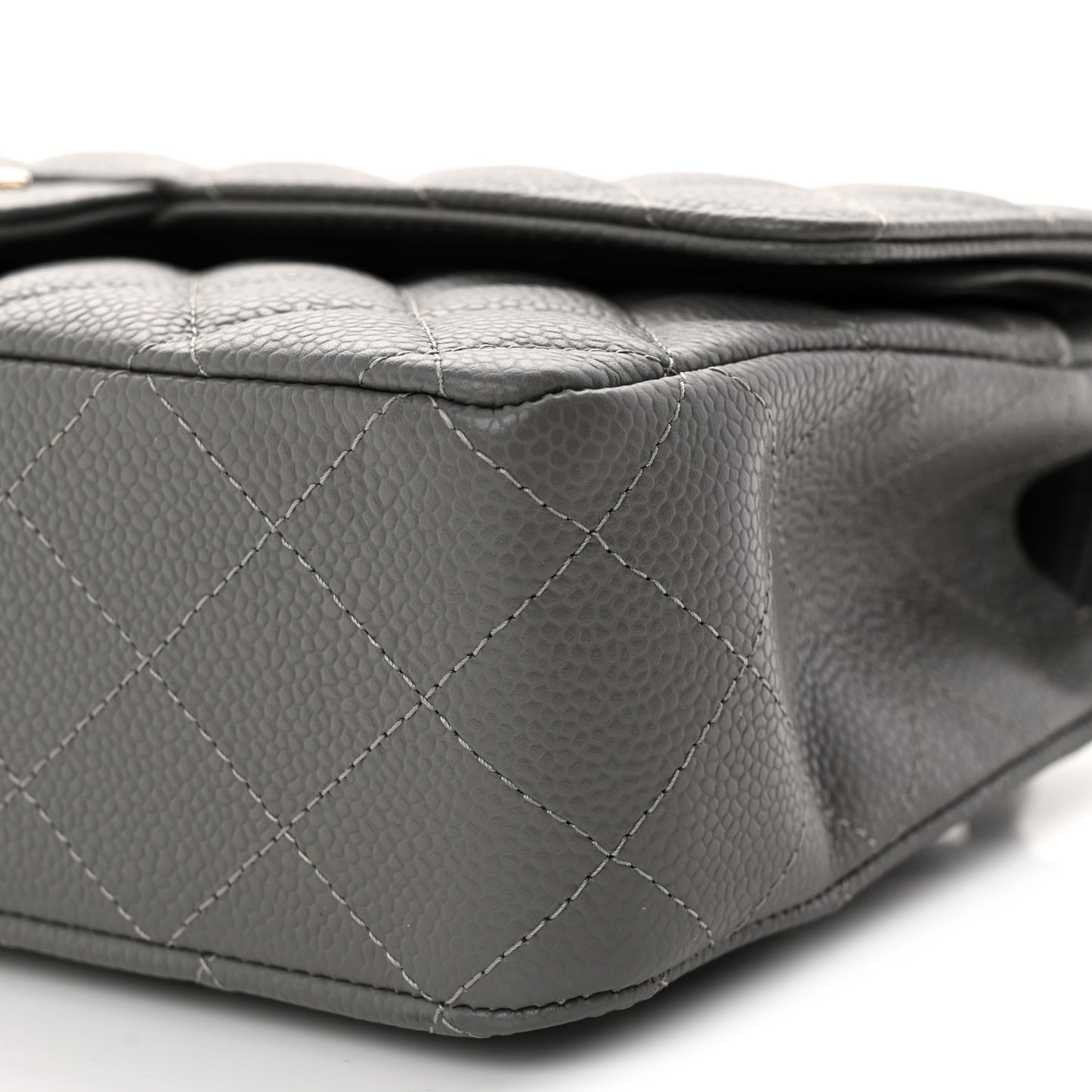 Caviar Quilted Medium Double Flap Grey