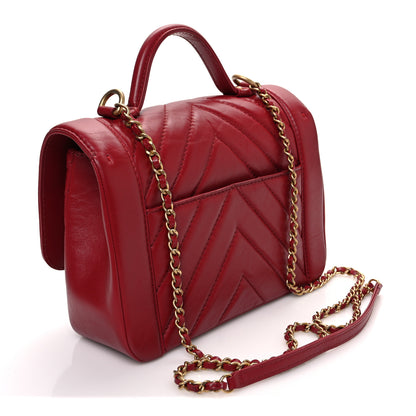 Chanel Calfskin Chevron Quilted Top Handle Flap Red 3 of 11