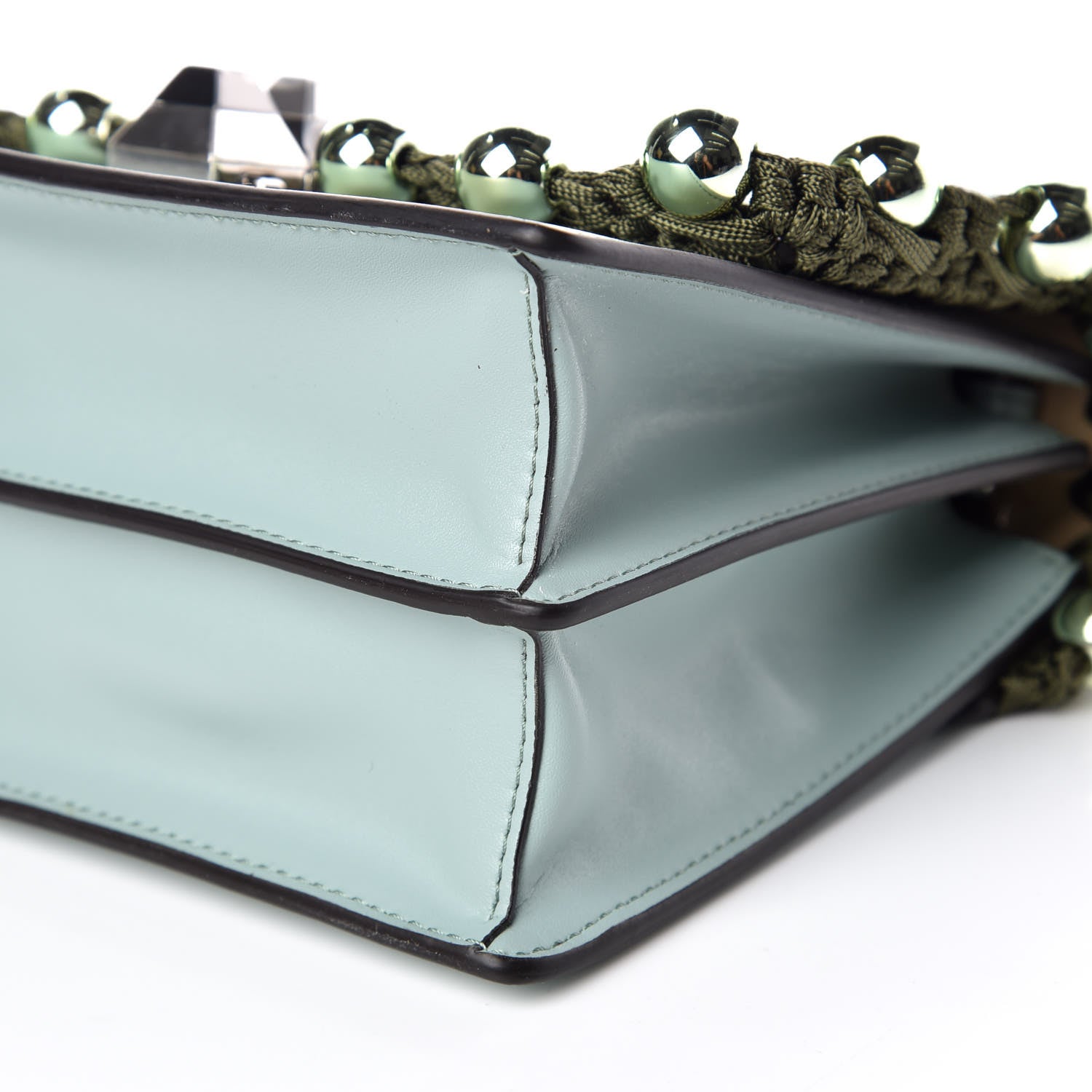 Fendi Vitello Liberty Ribbon Pearl Lace Up Small Kan I Shoulder Bag Pale Blue 6 of 9