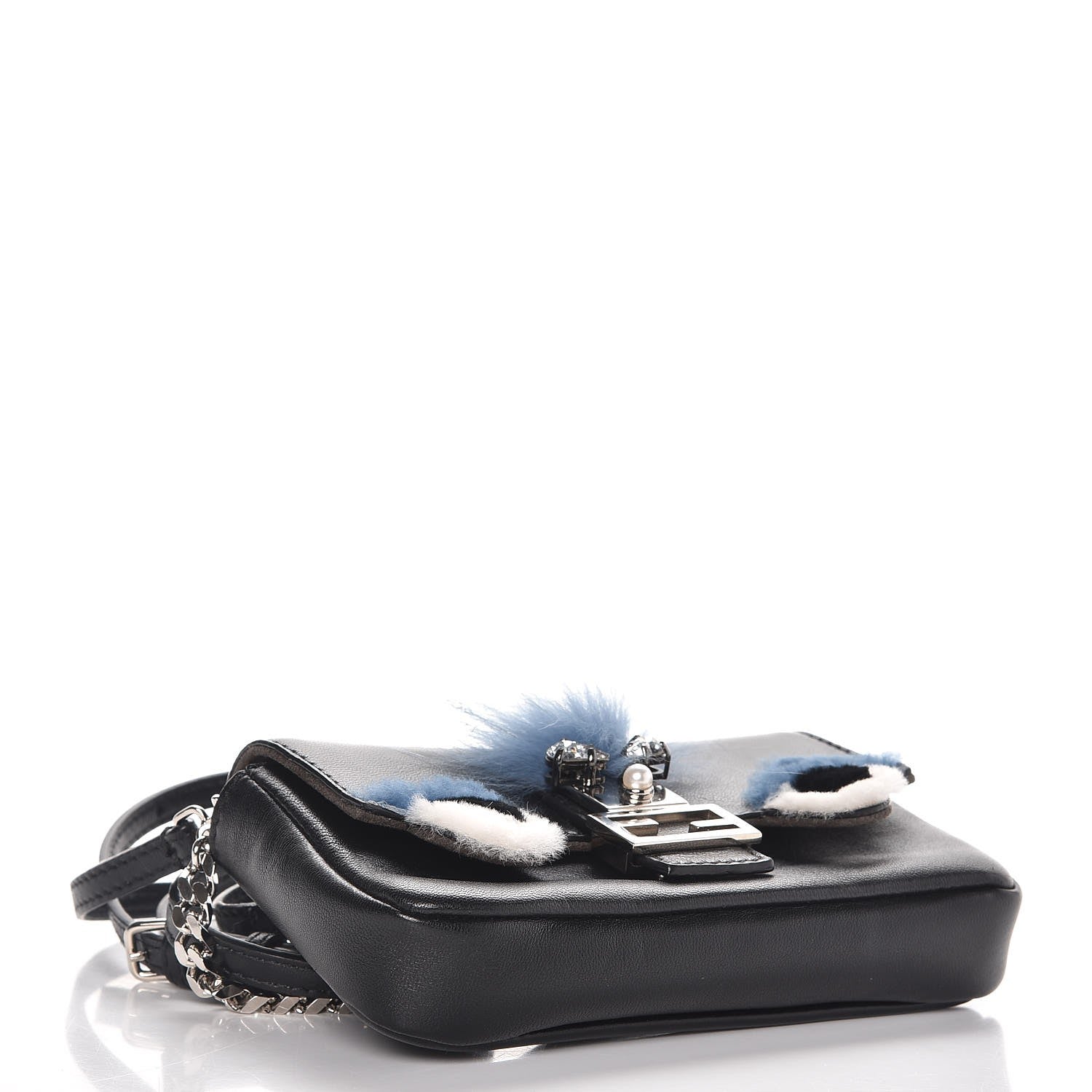 Fendi Nappa Rabbit Fox Fur Micro Buggie Baguette Black 4 of 7