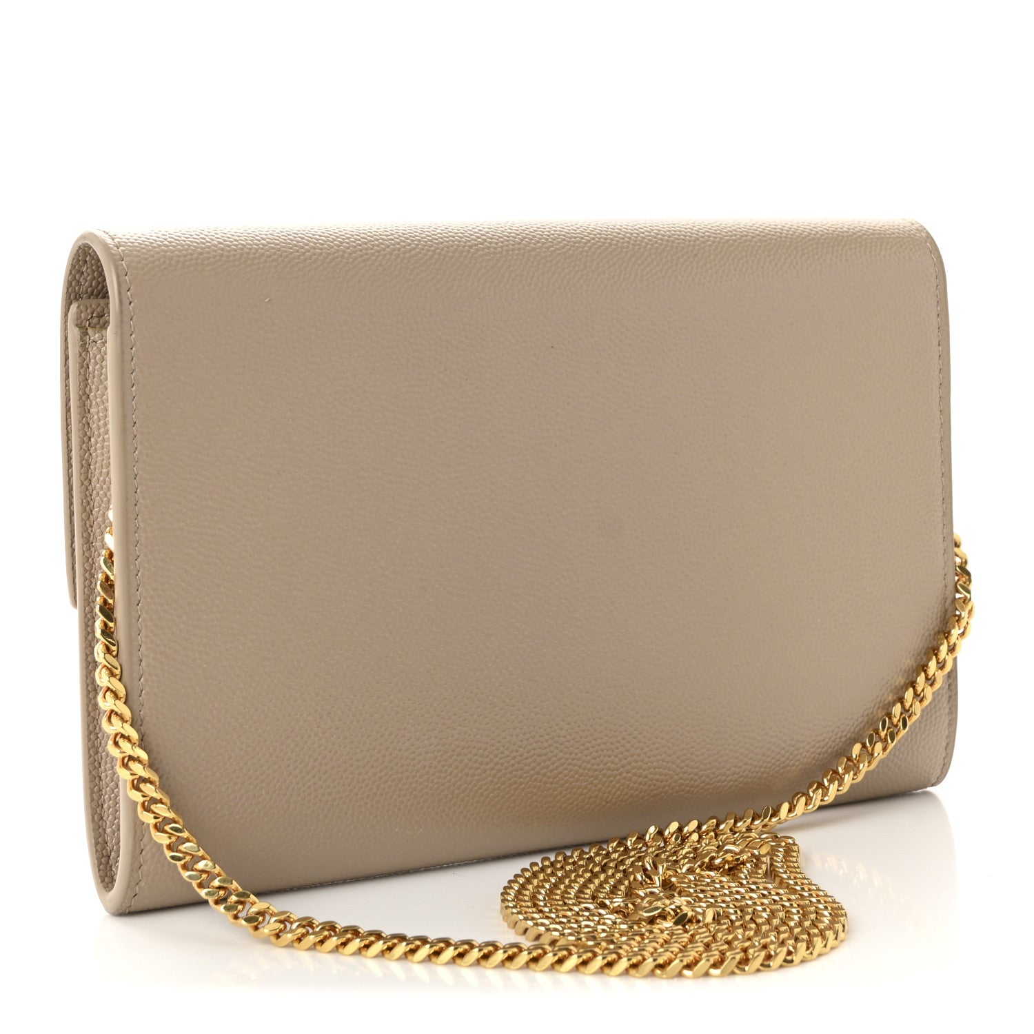 Saint Laurent Grain De Poudre Monogram Uptown Chain Wallet Dark Beige 3 of 10