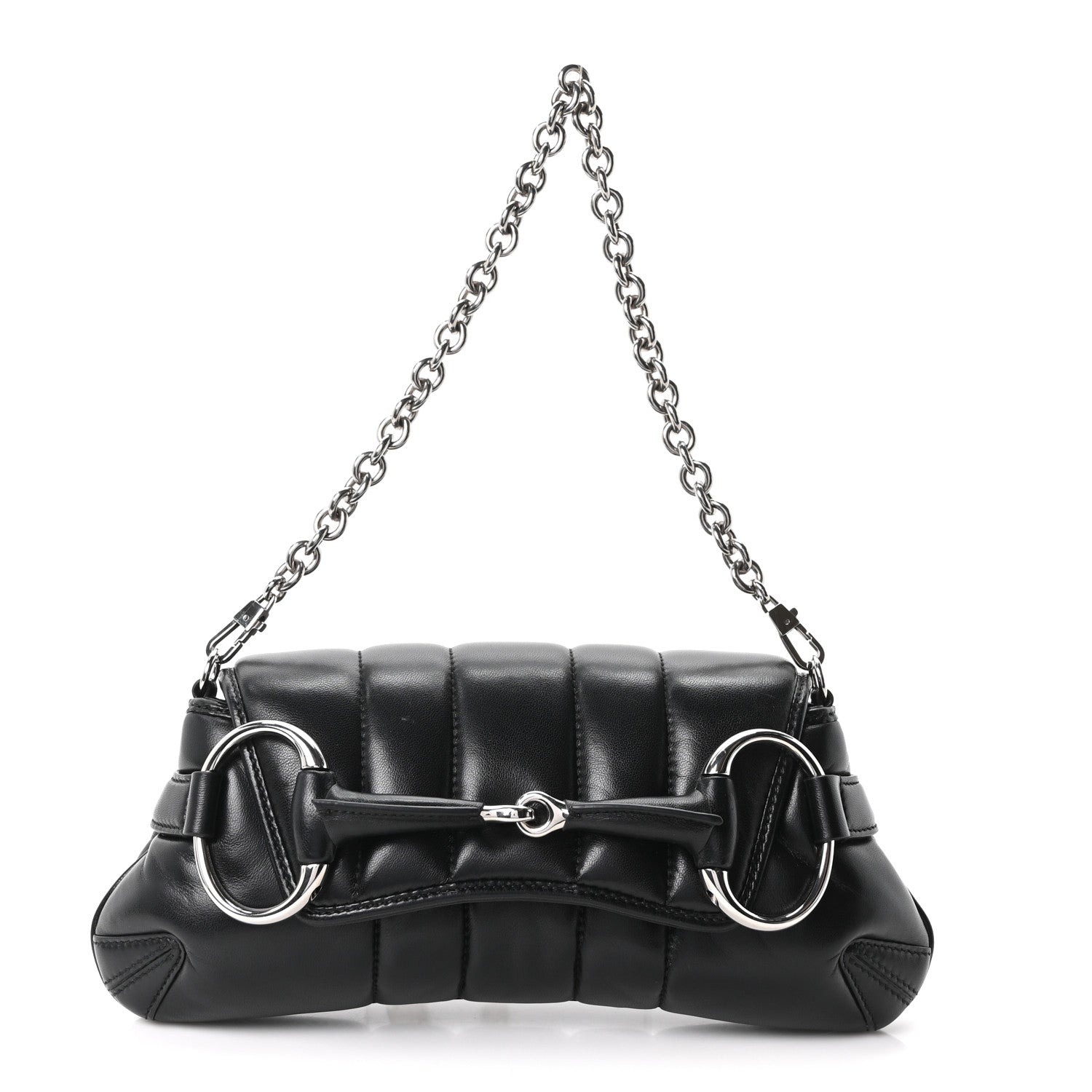 Gucci Nappa Vertical Matelasse Small Maxi Horsebit Chain Shoulder Bag Black 1 of 10