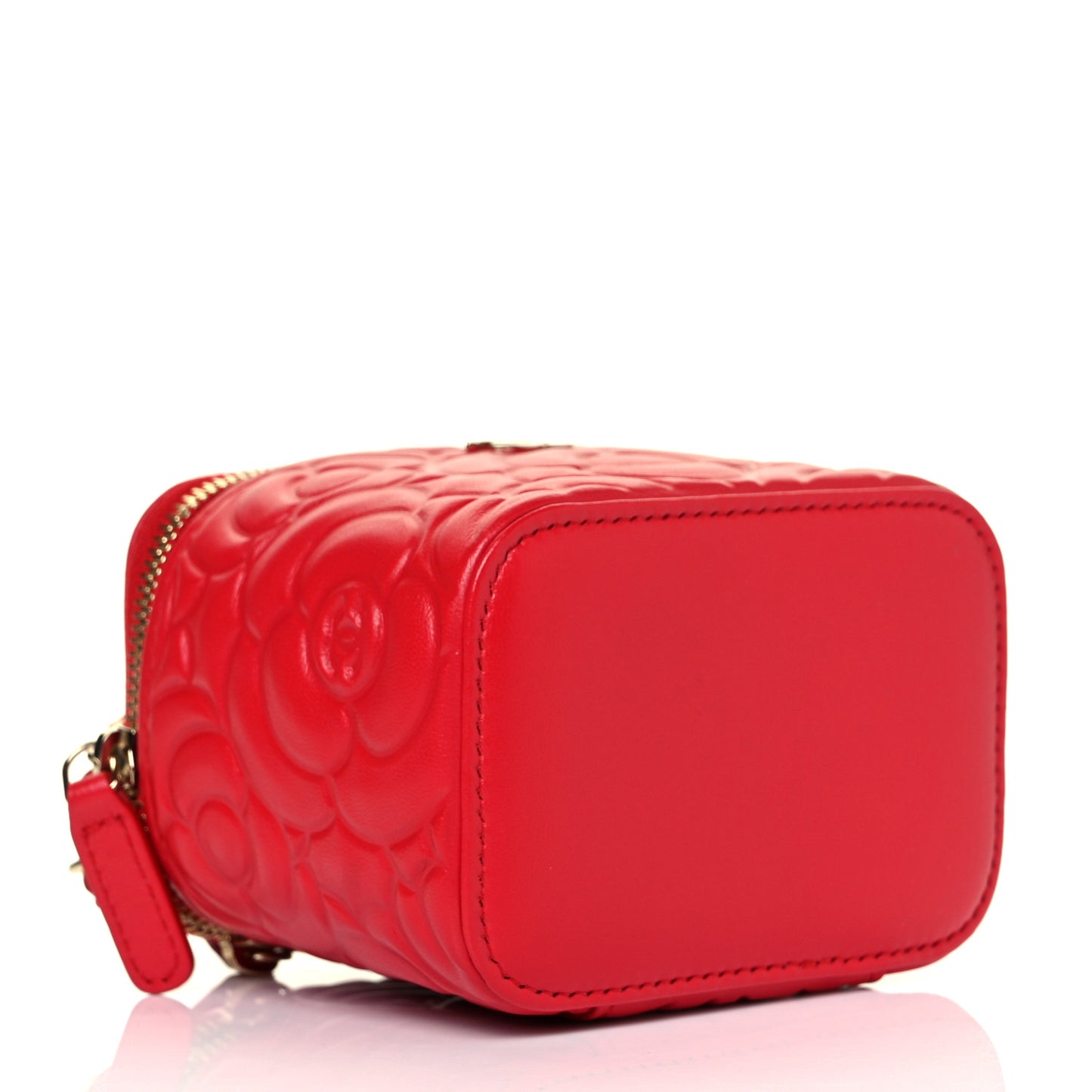 Lambskin Camellia Embossed Mini Vanity Case With Chain Red