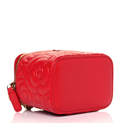 Chanel Lambskin Camellia Embossed Mini Vanity Case With Chain Red 4 of 10