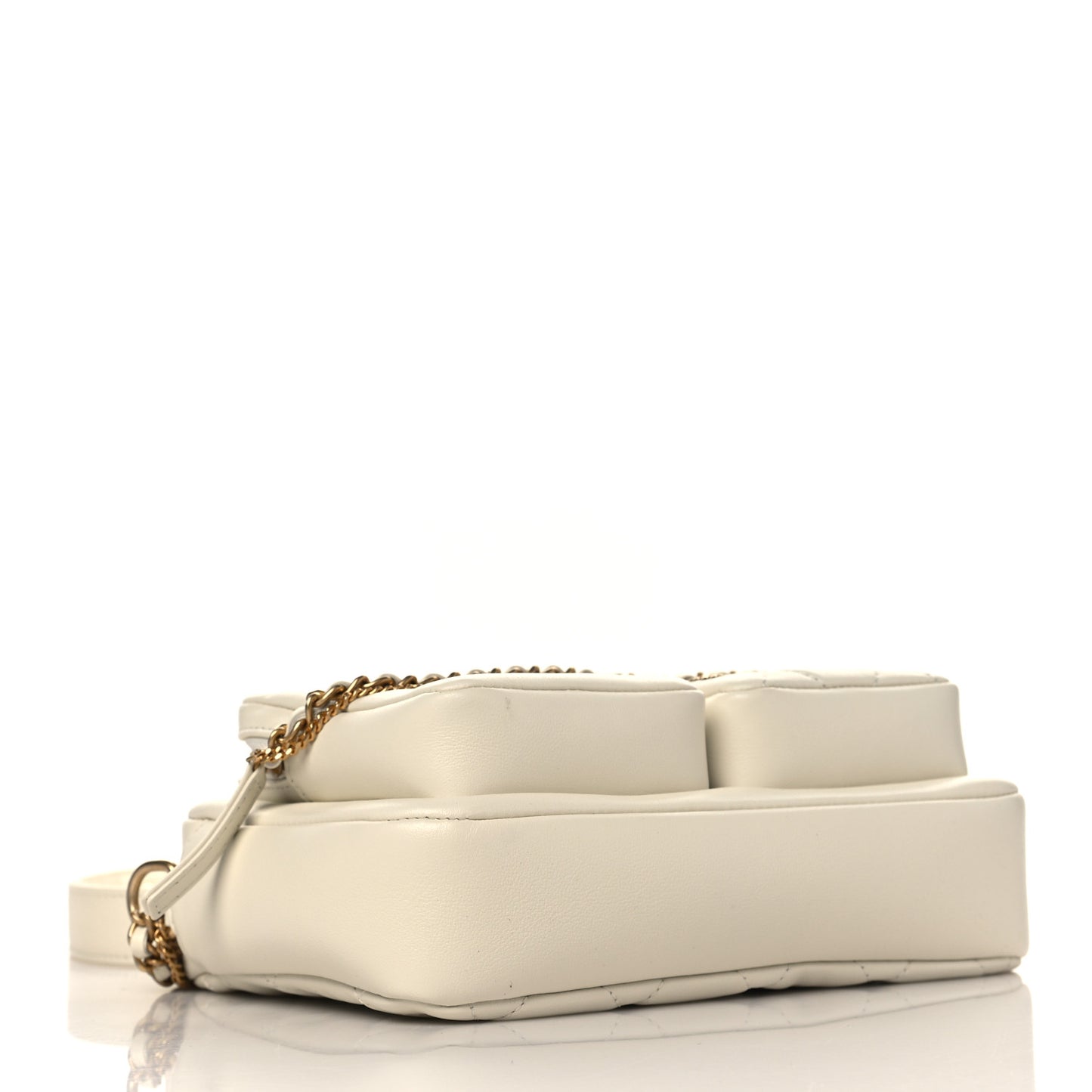 Calfskin Quilted Small Camera Case White