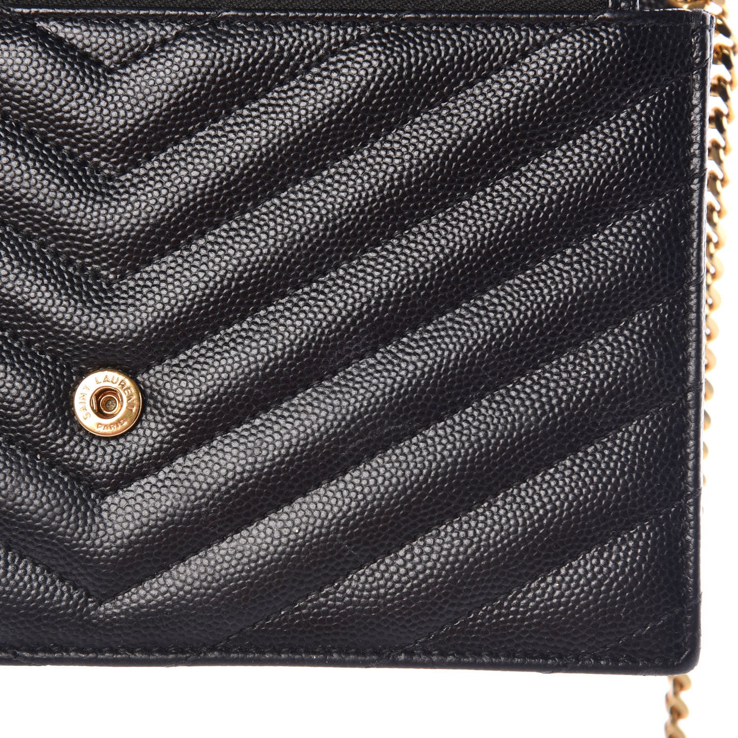 Saint Laurent Grain De Poudre Matelasse Chevron Monogram Envelope Chain Wallet Black 10 of 17