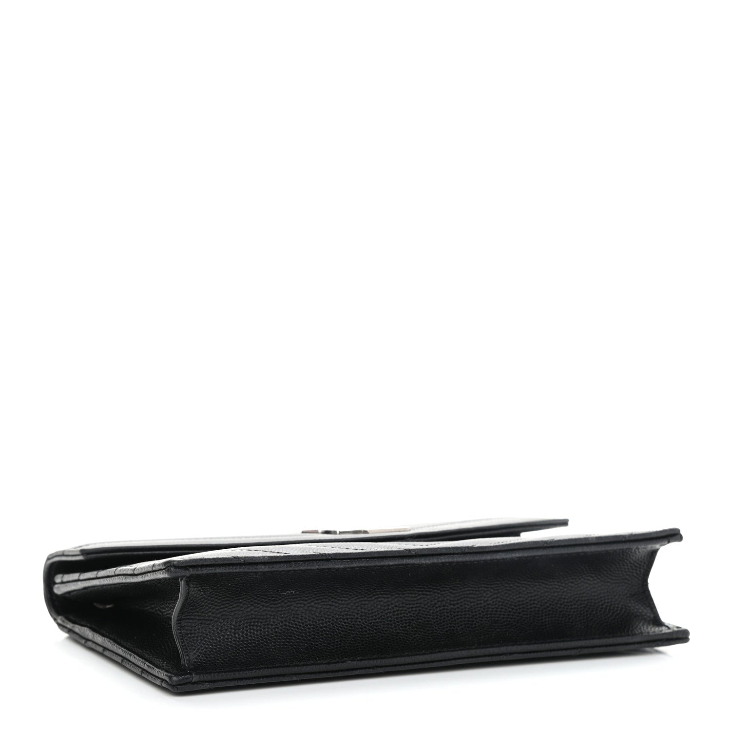 Saint Laurent Grain De Poudre Matelasse Chevron Monogram Envelope Chain Wallet Black 3 of 8