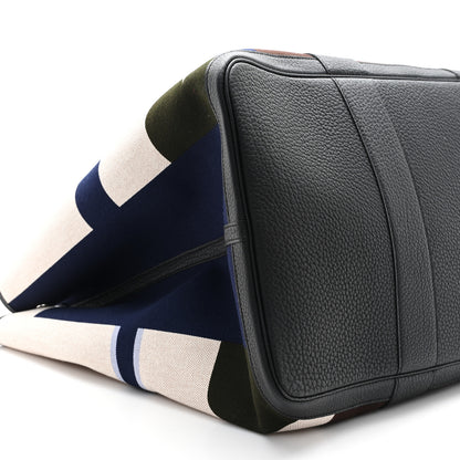 Hermes Toile H Plume Negonda Voyage Garden Party Tote 49 Bleu Indigo Ecru Beige Black 8 of 9