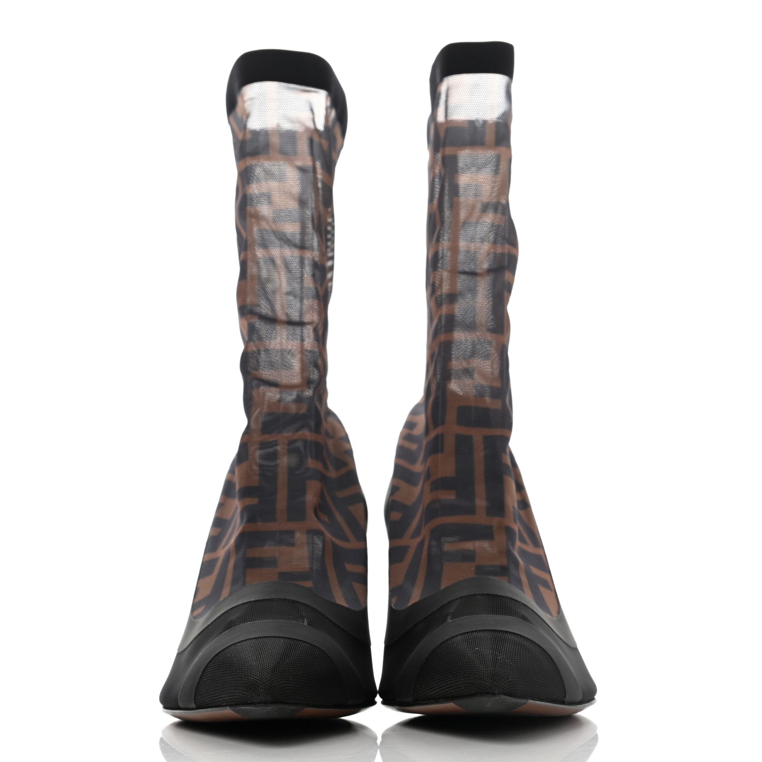 Fendi Technical Mesh FF Colibri Low Heel Ankle Boots 37.5 Black Tobacco 2 of 7