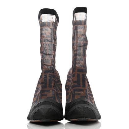 Fendi Technical Mesh FF Colibri Low Heel Ankle Boots 37.5 Black Tobacco 2 of 7
