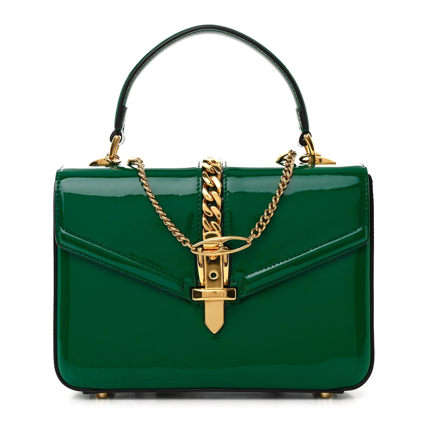 Mousse Top Patent Small Sylvie 1969 Top Handle Bag Emerald