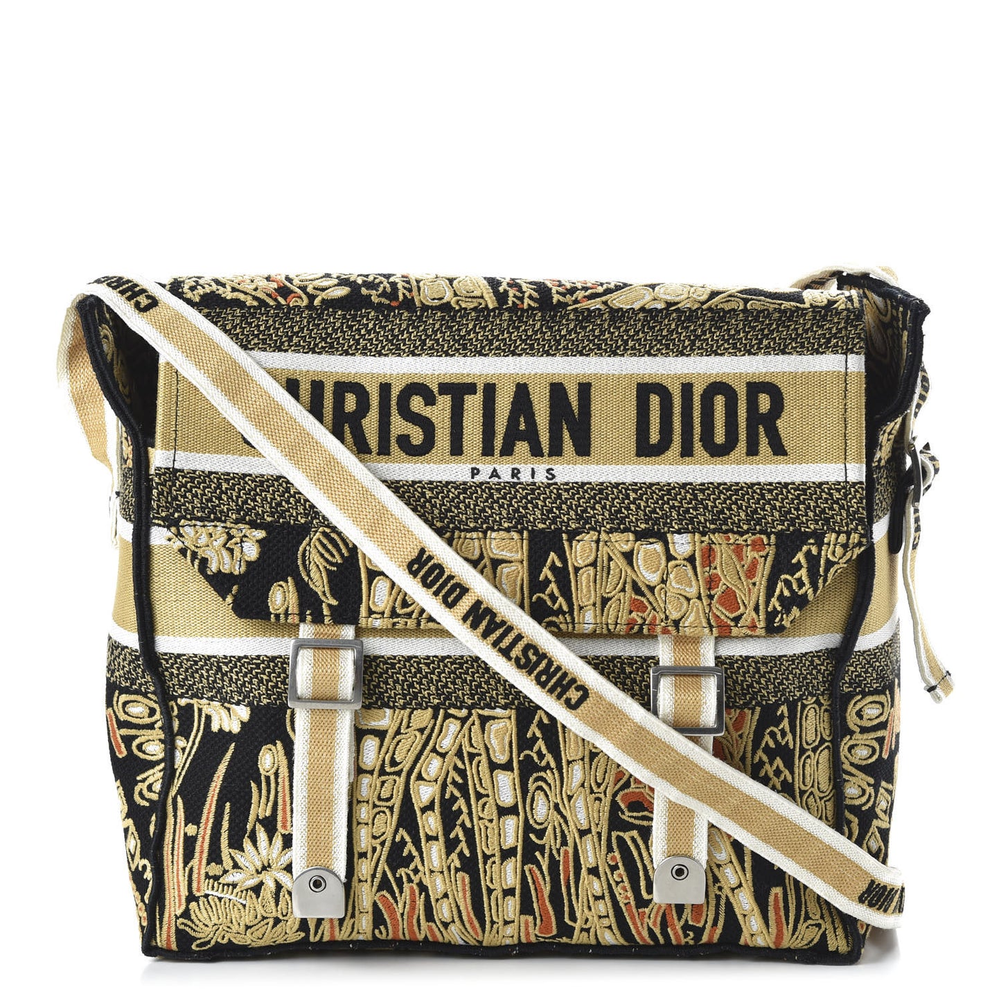 Canvas Embroidered Animals Giraffe Diorcamp Messenger Brown Multicolor