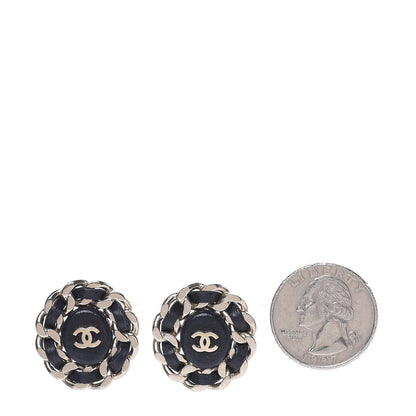 Chanel Lambskin Chain Around CC Earrings Light Gold Black 2 of 6
