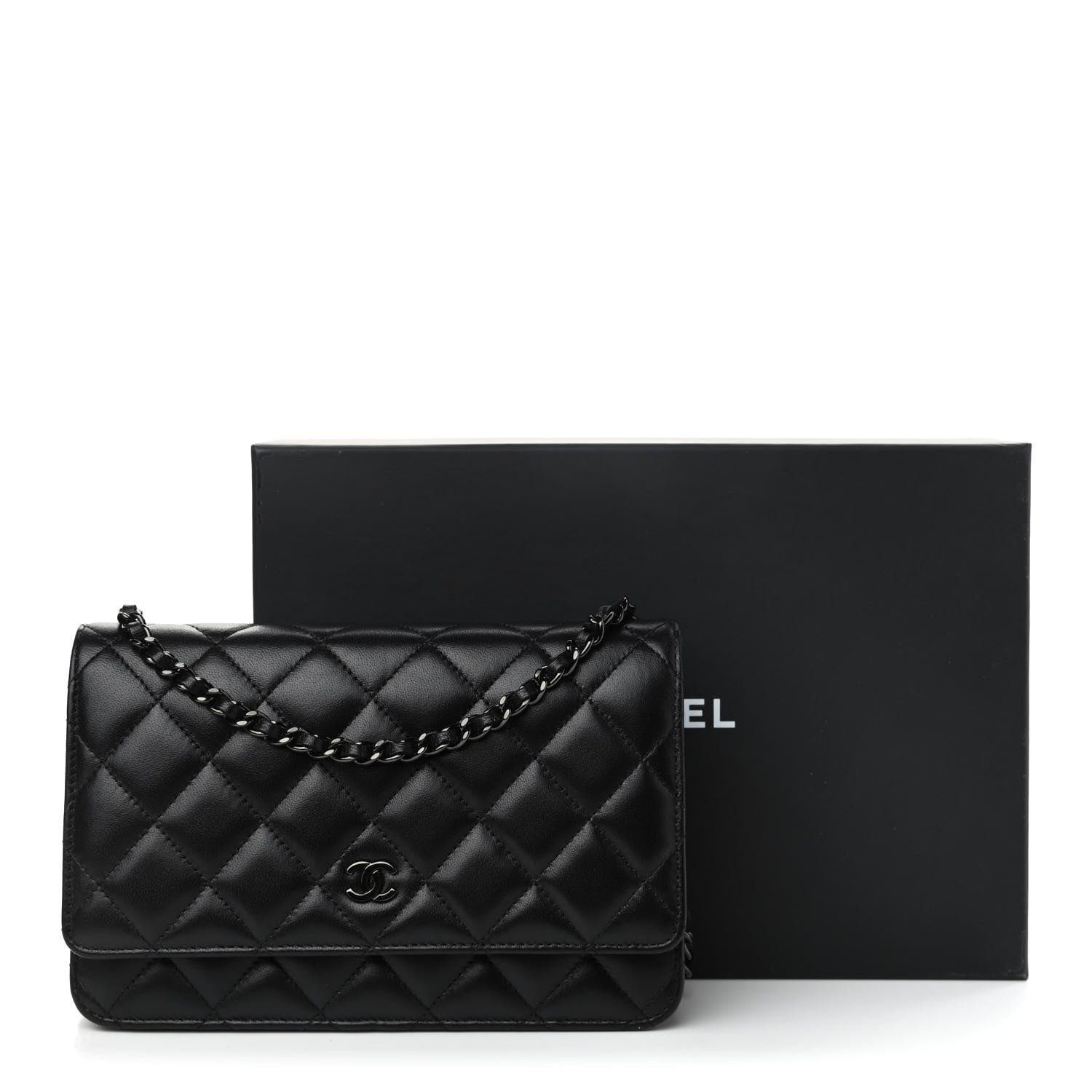 Chanel Lambskin Quilted Wallet On Chain WOC So Black 966697