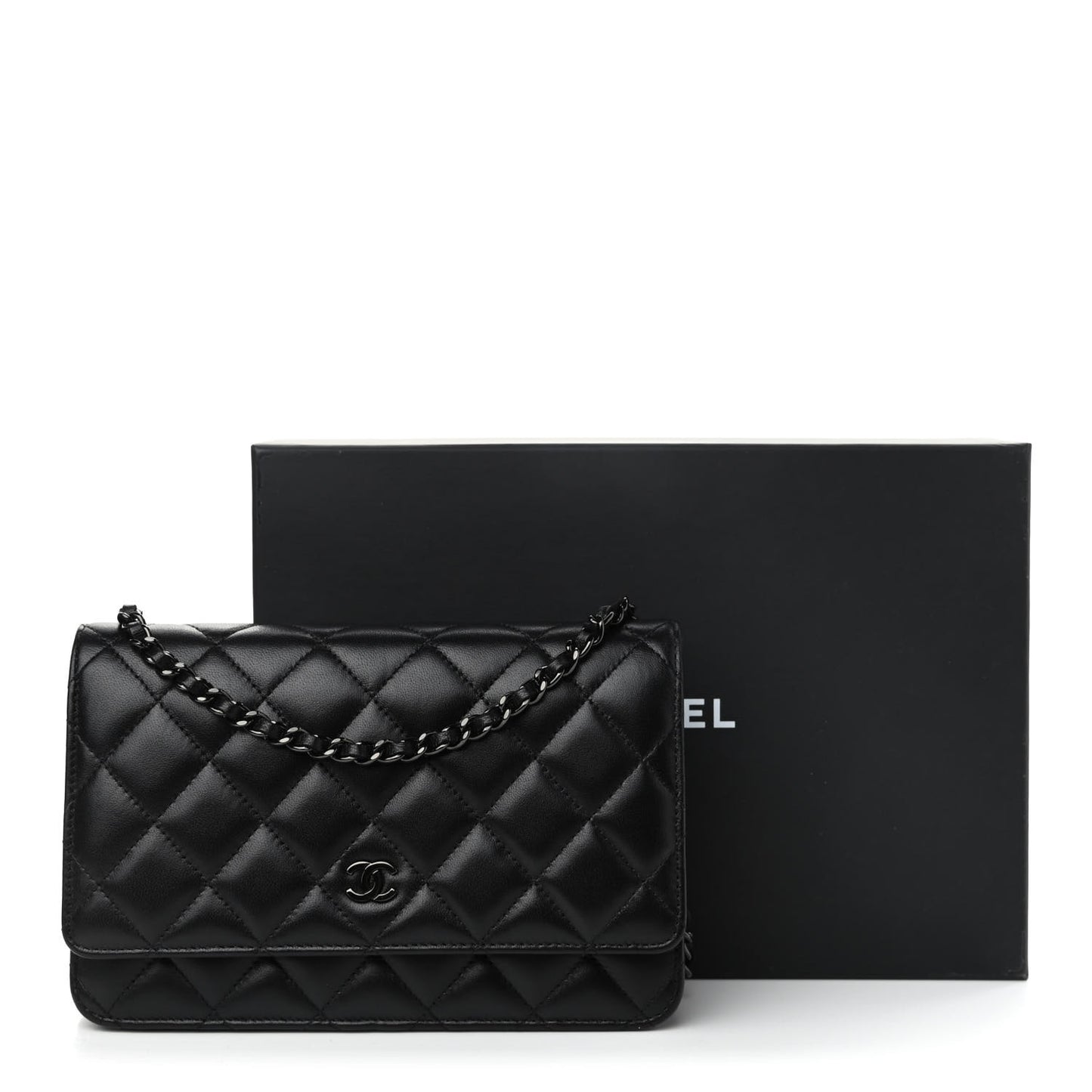 Lambskin Quilted Wallet On Chain WOC So Black