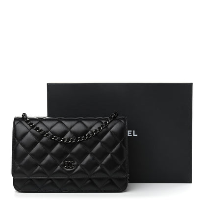 Chanel Lambskin Quilted Wallet On Chain WOC So Black 12 of 12