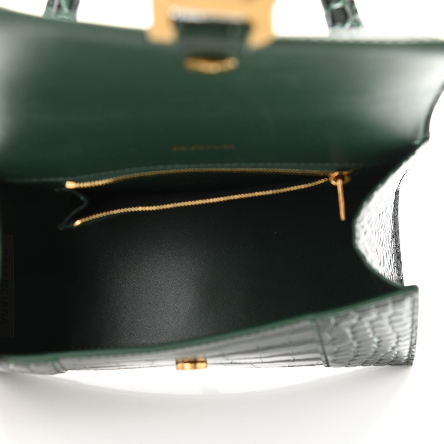 Shiny Calfskin Crocodile Embossed Small Hourglass Top Handle Bag Forest Green