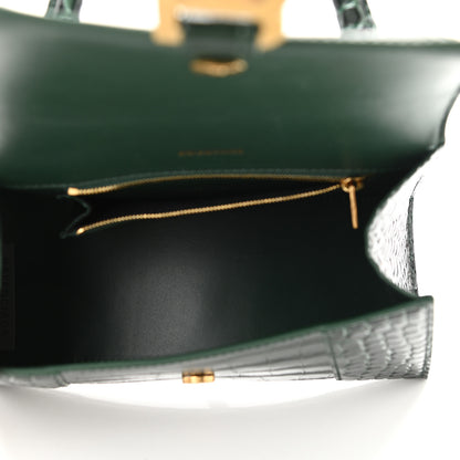 Balenciaga Shiny Calfskin Crocodile Embossed Small Hourglass Top Handle Bag Forest Green 5 of 11