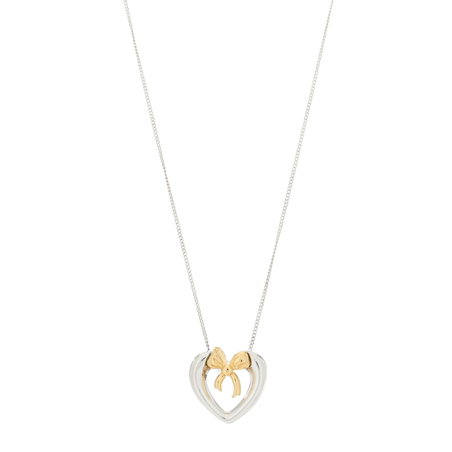 Sterling Silver 18K Yellow Gold Bow Tie Heart Pendant Necklace