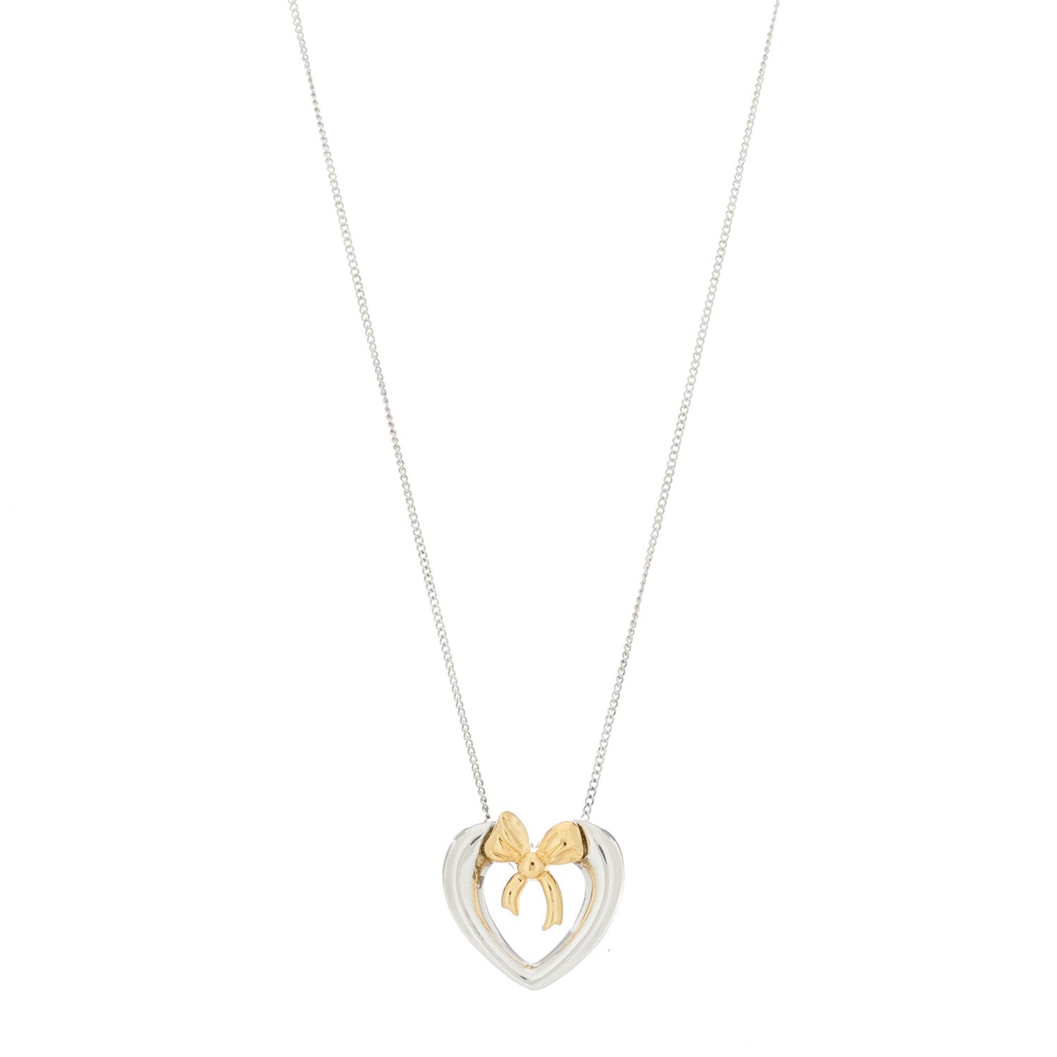 Tiffany Sterling Silver 18K Yellow Gold Bow Tie Heart Pendant Necklace 1 of 6