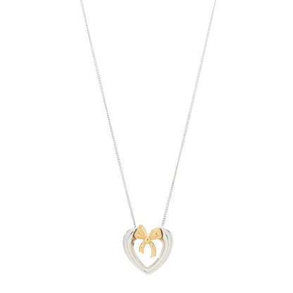 Tiffany Sterling Silver 18K Yellow Gold Bow Tie Heart Pendant Necklace 1 of 6