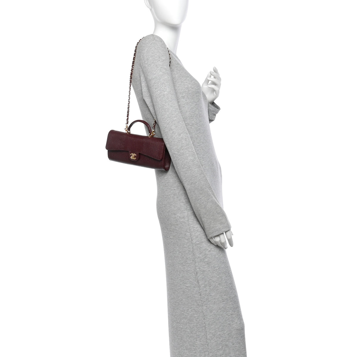 Calfskin Lizard Embossed Clutch With Chain Bordeaux