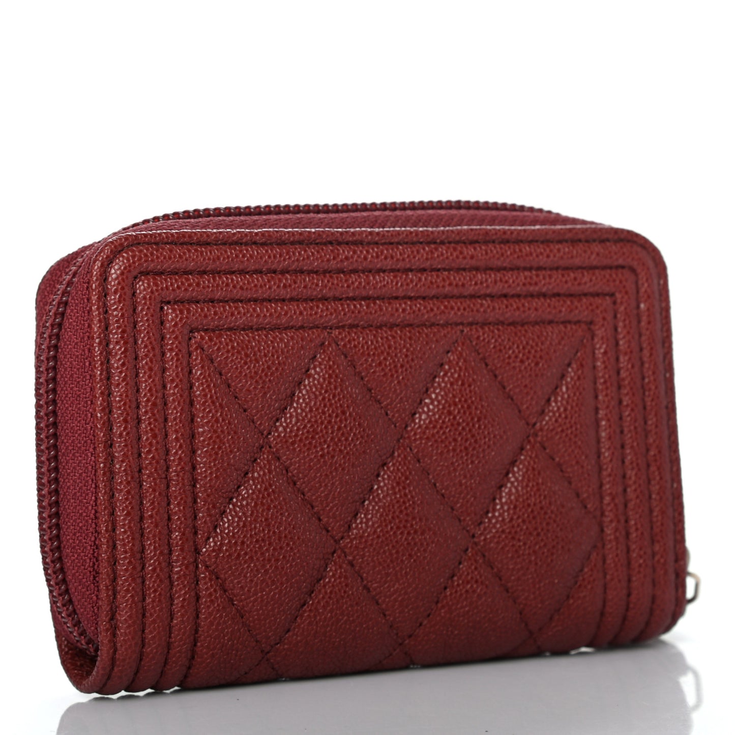 Caviar Quilted Boy Zip Around Coin Purse Wallet Burgundy