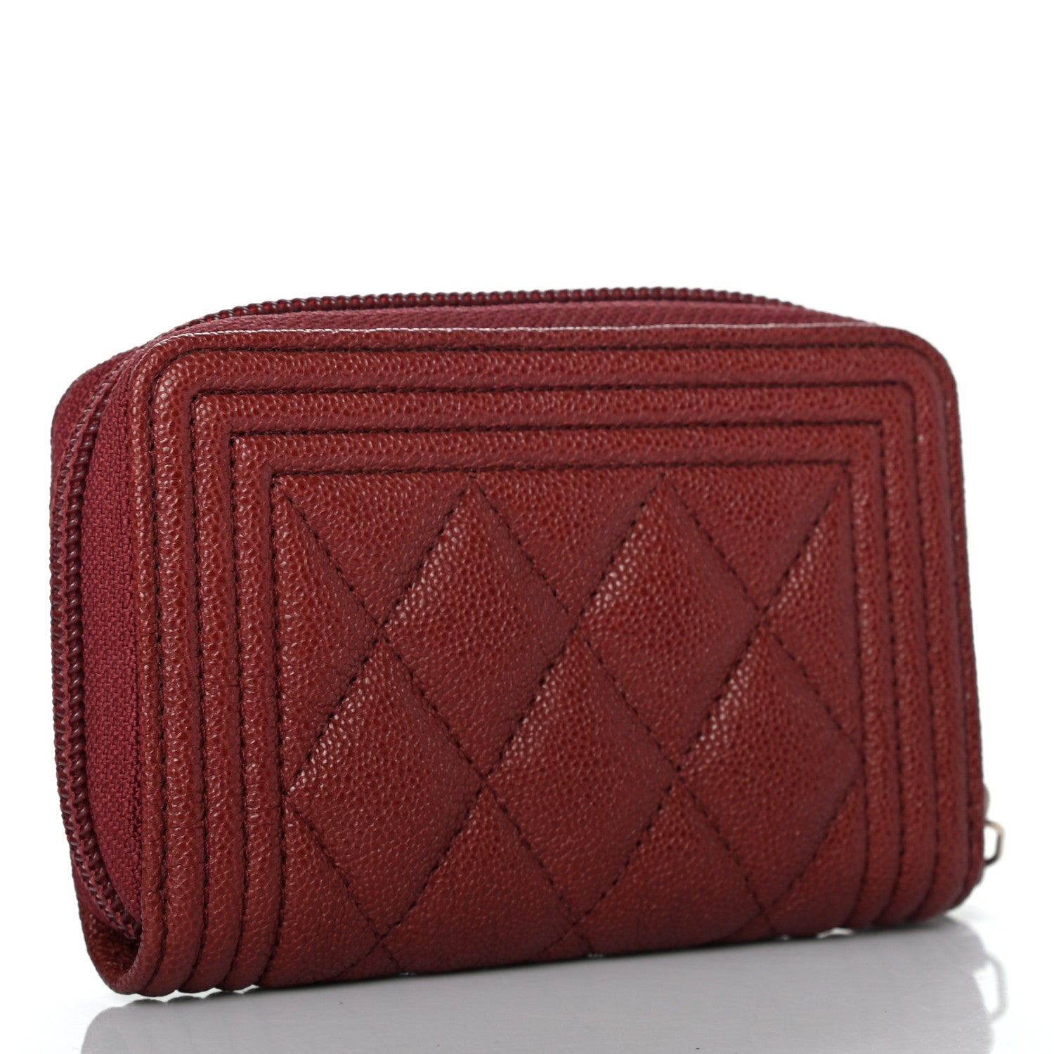 Chanel Caviar Quilted Boy Zip Around Coin Purse Wallet Burgundy 3 of 7