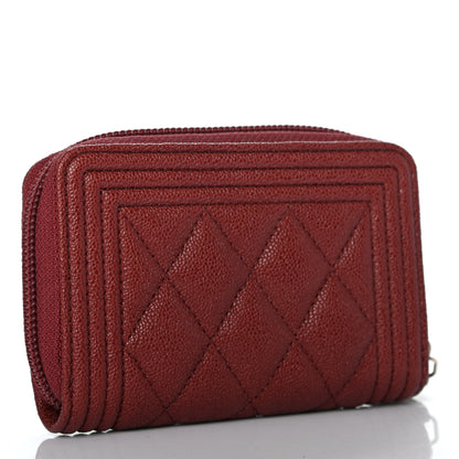 Chanel Caviar Quilted Boy Zip Around Coin Purse Wallet Burgundy 3 of 7