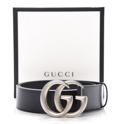 Gucci Textured Dollar Calfskin Nickel Double G 40mm Belt 85 34 Black 7 of 7