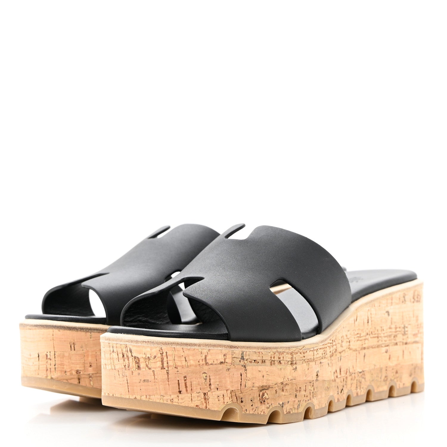 Hermes Calfskin Cork Eze 30 Sandals 39 Black 3 of 9
