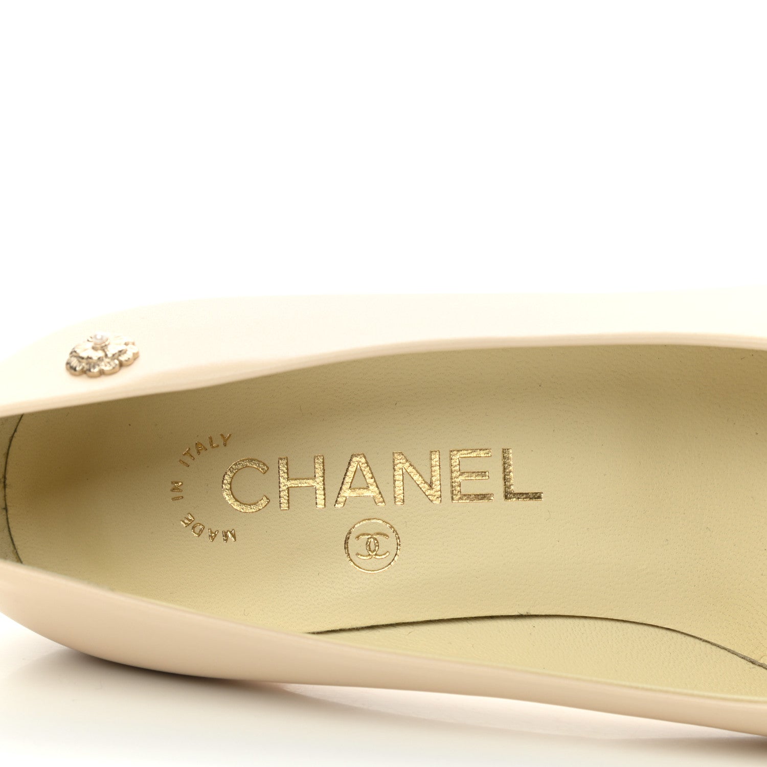 Chanel Lambskin Patent CC Cap Toe Camellia Pumps 36.5 Beige Black 5 of 8