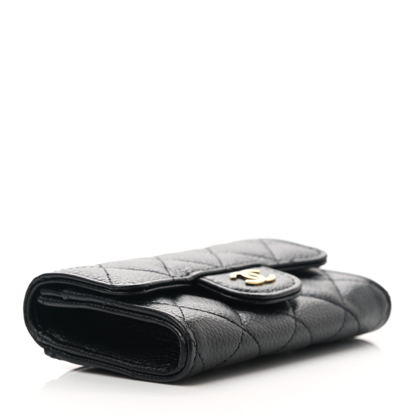 Caviar Quilted Flap Card Holder Wallet Black