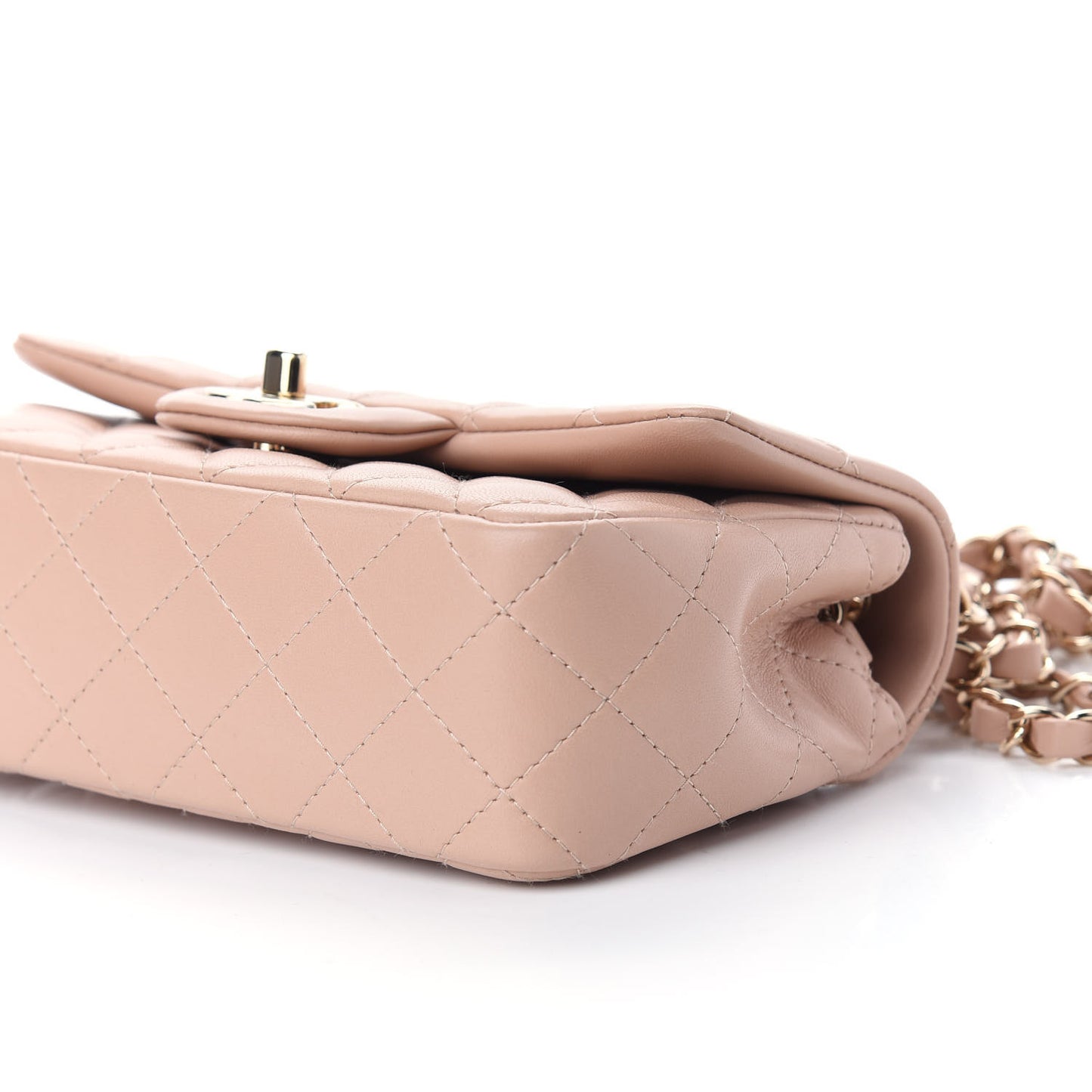 Lambskin Quilted Mini Rectangular Flap Beige